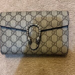 Gucci Beige and Brown Clutch with Silver Accent